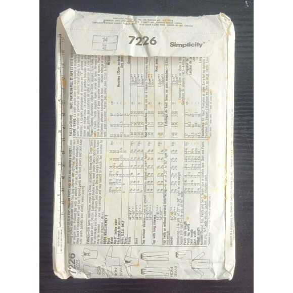 Simplicity 7226 Jacket Top Pants Skirt Coordinates Pattern Size 14 Uncut - Picture 3 of 3